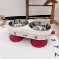 Minimalistischer erhöhter Doppelnapf aus Edelstahl für Haustiere mit rosa Ständer für Katzen - Mit Edelstahl Schüssel
