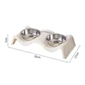 Double stainless steel pet feeding bowls with wave stand, size 35x17x7cm display - Wave Cream Double Bowl / Cream