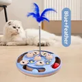 Jouet interactif bleu pour animaux avec plume à ressort et compartiments cachés - Plateau à Friandises Balle de Ping-pong + Plume / Emballage en boîte / Bleu