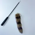 Interactive pet cat teaser wand featuring a striped faux raccoon tail and metal bell - Upgraded Model (Telescopic Wand and Extension Cord and Faux Fox Tail)