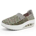 Comode scarpe rocker da donna intrecciate traspiranti con design slip-on multicolore - 35 / verde-grigio