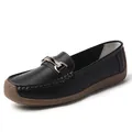 Lässige schwarze Leder-Loafer für Damen mit weicher Sohle und goldener Schnalle - 35 / Schwarz