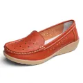 Casual women's hollow-out loafers with soft wedge sole for comfortable daily wear - 35 / Orange