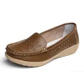 Casual brown perforated women's moccasins with soft wedge sole for daily comfort - 35 / Khaki