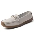 Bequeme graue Damen-Loafer mit weicher Sohle und einer schicken Metallschnalle. - 35 / Hellgrau