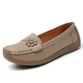 Mocassini in pelle beige da donna con dettaglio floreale e suola morbida - 38 / Cachi