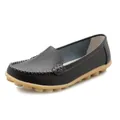 Comfortable women's genuine leather flat loafers in stylish charcoal grey finish - 35 / Black