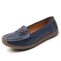 Mocassini bassi blu navy da donna con decoro floreale e suola morbida per comfort - 35 / Blu scuro