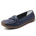 Mocassini da donna blu navy con fiocco e suola in gomma strutturata - Blu scuro
