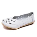 Elegante weiße Damen-Loafer mit hohlem Vogelnest-Design und bequemer, brauner Massagesohle - 35 / Weiß