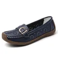 Breathable navy blue floral cutout loafers with comfortable soft soles for women - Dark Blue