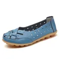 Blue hollow bird's nest leather loafers with comfortable massage soles - 35 / Blue