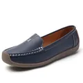 Bequeme marineblaue Damen-Loafer mit weicher Sohle und weißen Kontrastnähten für Alltag. - 38 / Dunkelblau