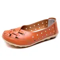 Casual brown hollowed-out leather loafers for women featuring comfortable rubber soles - 35 / Orange