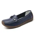 Bequeme klassische marineblaue Slip-On-Loafer für Damen mit weicher Sohle und weißen Nähten - 35 / Dunkelblau