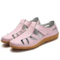 Bequeme rosa Ledersandalen für den Sommer mit Cut-out-Design und Klettverschluss. - 38 / Rosa