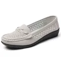 Comfortable grey women's loafers with perforated design and flat non-slip sole. - 35 / Slip-on Moccasins / Gray