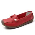 Casual red leather loafers featuring soft non-slip rubber soles and comfortable slip-on design - Red