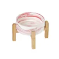 Pink marble ceramic pet bowl with elevated bamboo wood stand for cats and small dogs - Pink Bowl with Stand / Pink (11cm/260ml)