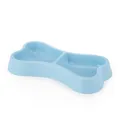 Minimalist bone-shaped double pet bowl for dogs and cats in a light blue finish. - Blue