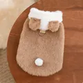 Cozy plush pet vest with cute bear ears and leash D-ring for small dogs and cats. - S / Brown