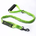 Neon green bungee dog leash with reflective stitching and comfort padded handle - Green