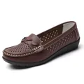Brown perforated leather nurse loafers with flat rubber soles for women - 35 / Slip-on Moccasins / Brown