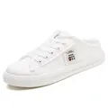 Weiße Canvas-Pantoletten-Sneaker mit ausgefransten Kanten und praktischem Slip-On-Design - 36 / Weiß