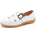 Schicke weiße hohle Ledersandalen für Damen mit Metallschnalle und robuster Gummisohle - 35 / Weiß