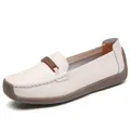 Bequeme weiße Leder-Loafer für Damen mit weicher Gummisohle - 35 / Beige