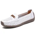 Comfortabele witte leren loafers voor dames met ademend hol ontwerp en zachte zool - 35 / Opengewerkte Stijl / Wit