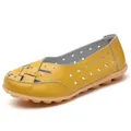Atmungsaktive gelbe Leder-Loafer für Damen mit durchbrochenem Vogelnest-Design - 35 / Gelb