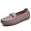 Comfortabele paarse leren loafers voor dames met lasergesneden bloemmotief ontwerpen - 35 / Opengewerkte Stijl / Oudroze