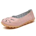 Comfortable pink hollow-out leather slip-on shoes for women with massage rubber sole - 35 / Pink