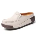 Elegant beige leather platform mule clogs for women with breathable thick brown sole - 35 / Off White