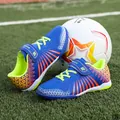 Professional junior turf soccer shoes in vibrant blue and orange color for kids training - 35 / Blue