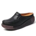 Comfortable women's black platform clogs with pebbled leather finish and wedge sole - 35 / Black