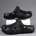 Men's black EVA beach clogs featuring non-slip thick soles and adjustable heel straps - 38 / Black