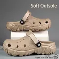 Men's stylish khaki EVA beach clogs featuring thick soft soles and breathable design - 38 / Khaki