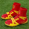 Vibrant red and yellow professional high-top boxing shoes with breathable mesh texture - 35 / Red