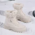 Cream-colored women's fur-lined winter snow boots with non-slip thick lugged soles - 36 / Off White