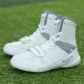 Professional white high-top boxing and wrestling shoes featuring breathable mesh and straps - 35 / White Silver
