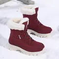 Women's wine red winter snow boots with white faux fur lining and non-slip sole - 36 / Wine Red