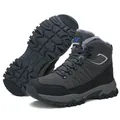 Men's high-top waterproof winter hiking boots featuring warm fleece lining in dark grey - Grey Fleece-lined