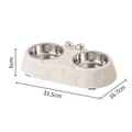 Non-slip stainless steel double pet bowl with cheese pattern base measuring 33.5x16.7x6cm - Cheese Bowtie Style / White