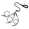 Detail view of reflective nylon triple dog leash with padded handle and swivel hook. - 3-in-1 / Black