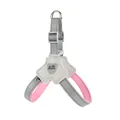 Detail of reflective dog harness vest in grey and pink with metal D-ring attachment - M / Pink