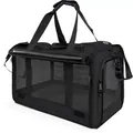 Detail view of breathable black pet carrier with mesh windows for cats and dogs - 46*30*30cm / Black