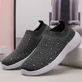 Breathable dark grey rhinestone fly-woven sock sneakers with lightweight white MD sole - 35 / Dark Gray