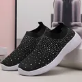 Elegant black rhinestone fly-knit sock sneakers with lightweight white MD sole for women - 35 / Black